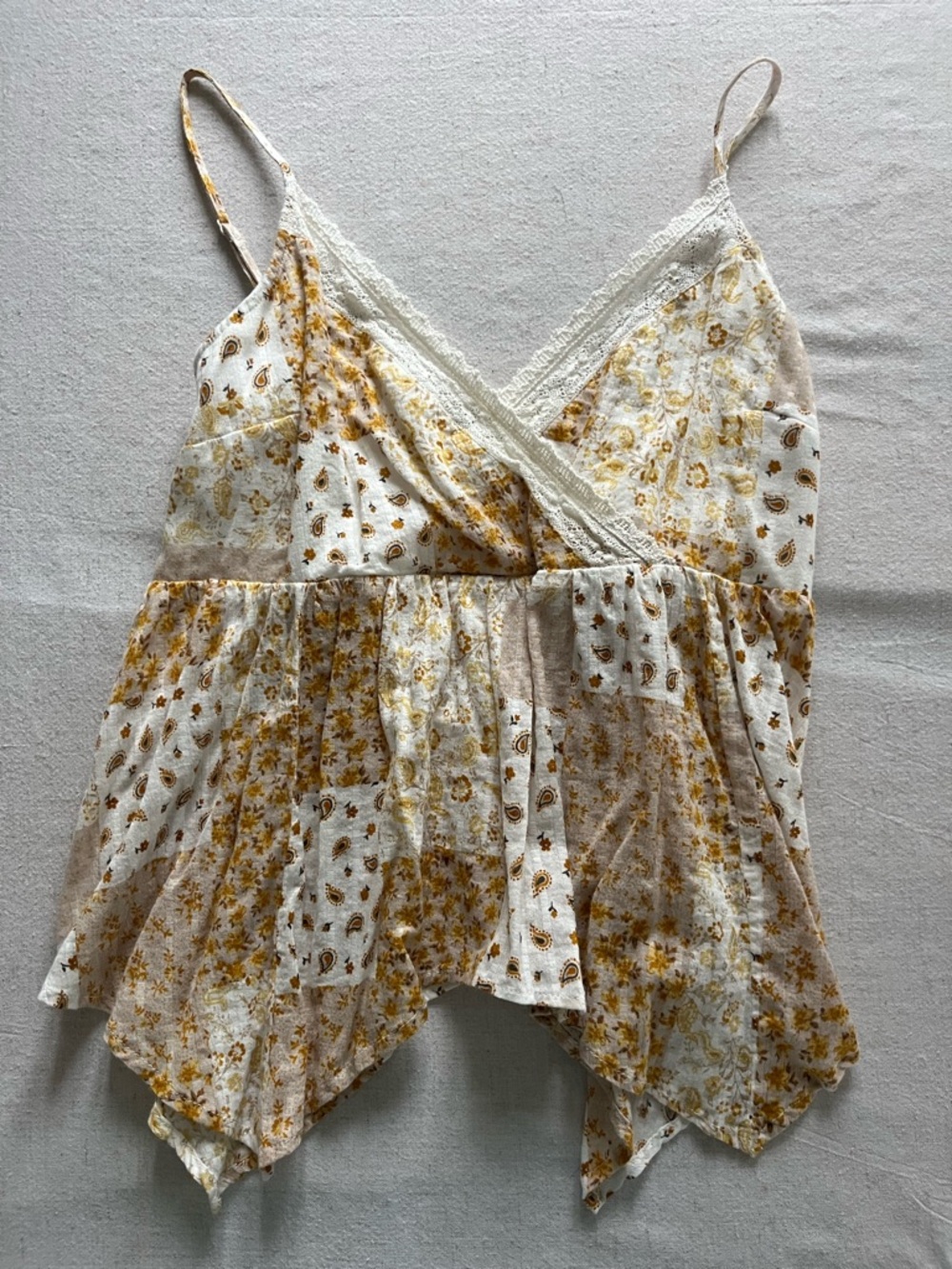 American Eagle Boho Patchwork Lace Trim Cami Top - Medium